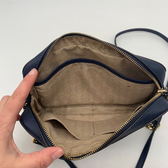 Michael Kors Navy Blue Leather Large Jet Set East West Crossbody Bag - Picture 10 of 11